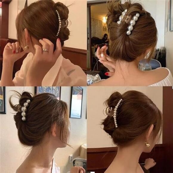 Pearl Hair Claw Clips (4PCS) | Large Strong Hold Nonslip Barrettes - Picture 3 of 4